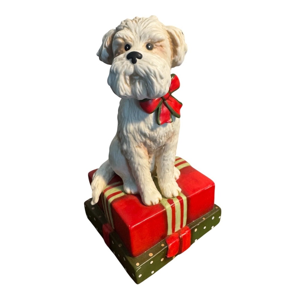 VTG Schmid White Dog Musical DOGGIE IN WINDOW Figurine Christmas Presents 1984